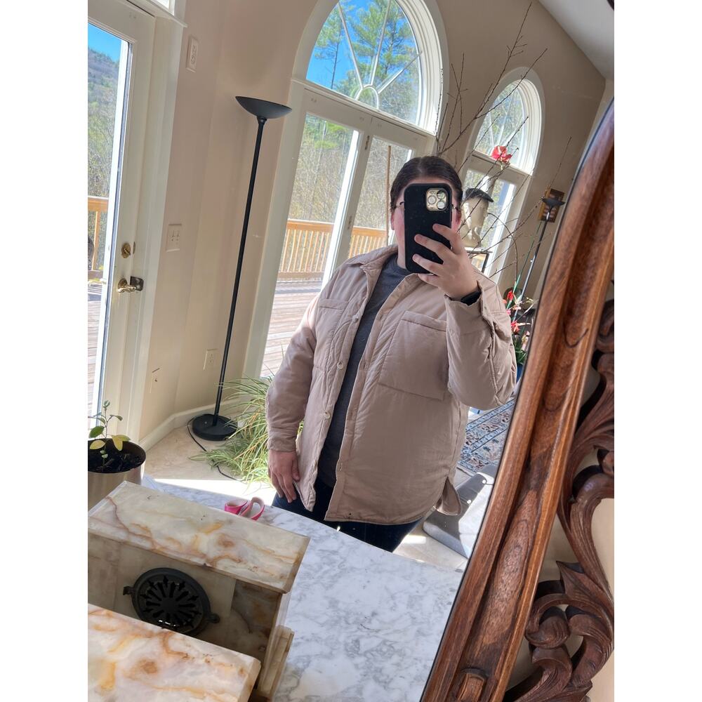 She + Sky Tan lightweight quilted puffer button up jacket